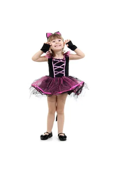 Fantasia Bruxa Gatinha Rosa Vestido Infa ...